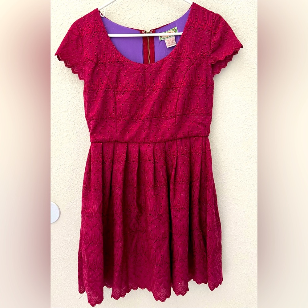 Keyhole Lace Detail Flying Tomato Pink Dress Medium